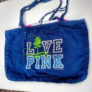 VS love Pink blue & green fabric tote bag